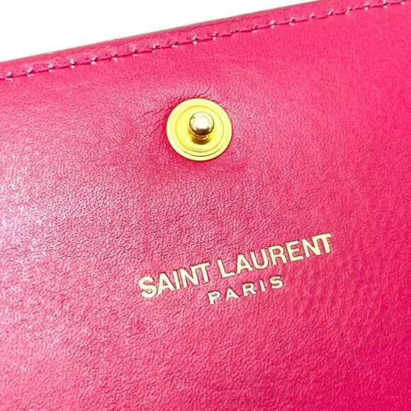 SAINT LAURENT PARIS 340839 logo Bifold Long Wallet patent Leather Pink - Picture 9 of 9